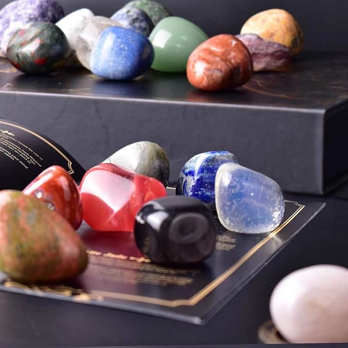 Polished Stone Set Mixed Crystals, 1.2" - 2.5 lbs, 25 Types of Extra Large Size Tumbled Gemstones and Crystals Bulk for Healing, Reiki, Meditation, Witchcraft