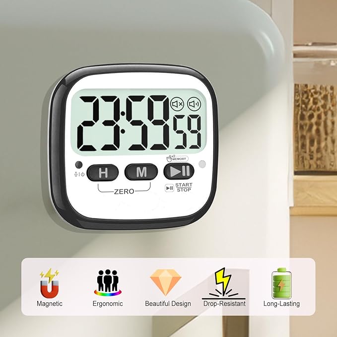 2-Pack Magnetic Kitchen Timers for Cooking, Digital Stop Watch Countdown Timer for Kids, Teachers, Classroom, Office, Exercise - Battery Included