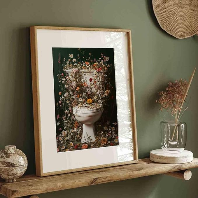 Toilet Flower Wall Art Botanical Moody Print Moody Wildflower Wall Art Bathroom Flowers Pictures Dark Green Flower Pictures Dark Green Aesthetic Posters Botanical Print Bathroom Decor 16x24in No Frame