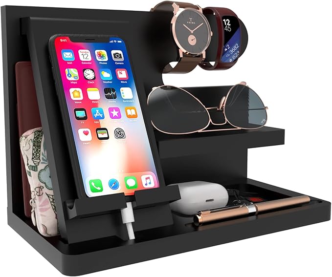 Mens Gifts Ideas Nightstand Organizer for Men Wood Phone Docking Station for Dad Father Boyfriend Husband Grandpa Birthday Gift for Mens Christmas Day Presents