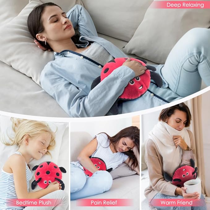 Microwavable Heating Pad for Pain Relief, Cute Unscented Stuffed Animal Moist Heat Pad for Neck, Shoulder, Stitched Heatable Soft Pillow for Cramps, Period, Gift for Women & Kids (Red)