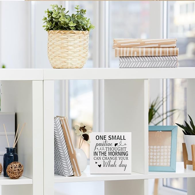 Motivational Gifts Wooden Box Sign, Positive Quotes Desk Decorations for Women Office Decor Rustic Farmhouse Home Classroom Table Women Desk Book Shelf Office Decor Wood Block Plaque