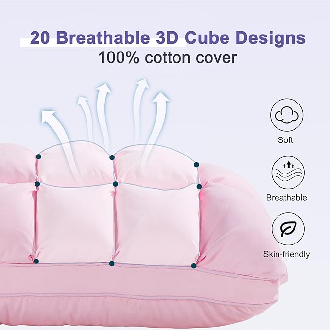 YOUR MOON Super Support Soft Down-Alternative Pillow Standard Size, Fluffy Soft Luxury Hotel Gel Sleeping Pillows, Bed Pillows for Side Sleepers(Pink)