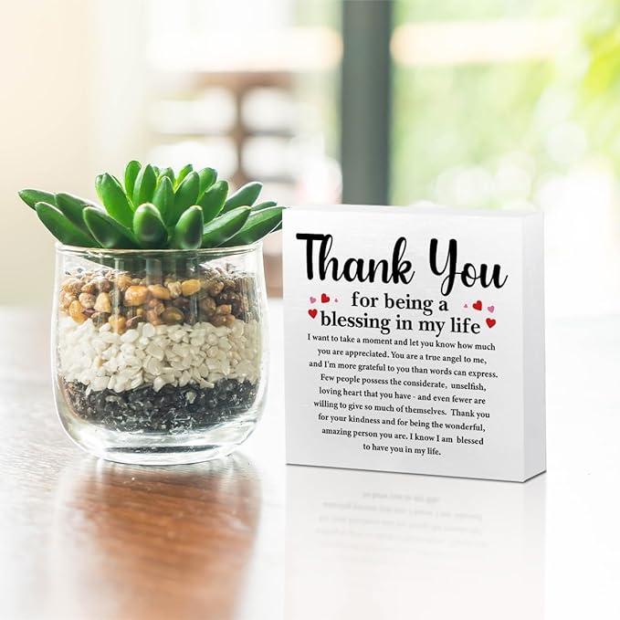 Thank You Gifts for Women Men Best friend Wooden Box Sign, Thank You Plaque, Appreciation Gifts for Besties BFF, Rustic Farmhouse Home Office Classroom Desk Table Decor Wood Block Plaque