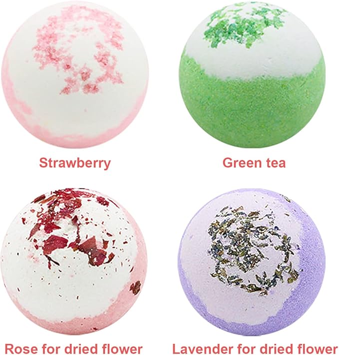 Dried Flower Bath Salt Balls,Lavender Extract Essential Oils,Moisturizing Dry Skin,Fizzy Spa,Relaxation,Self Care,Relaxing,Bubble Bath Bomb Gifts Idea for Men Women