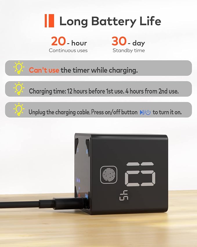 Pomodoro Timer Cube, Productivity Timer, Pause & Resume, Silent, Vibrate & Adjustable Sound Alert, for ADHD, Task, Work, Study, 1/3/5/10/15/25/45/60min & Custom Countdown, Black