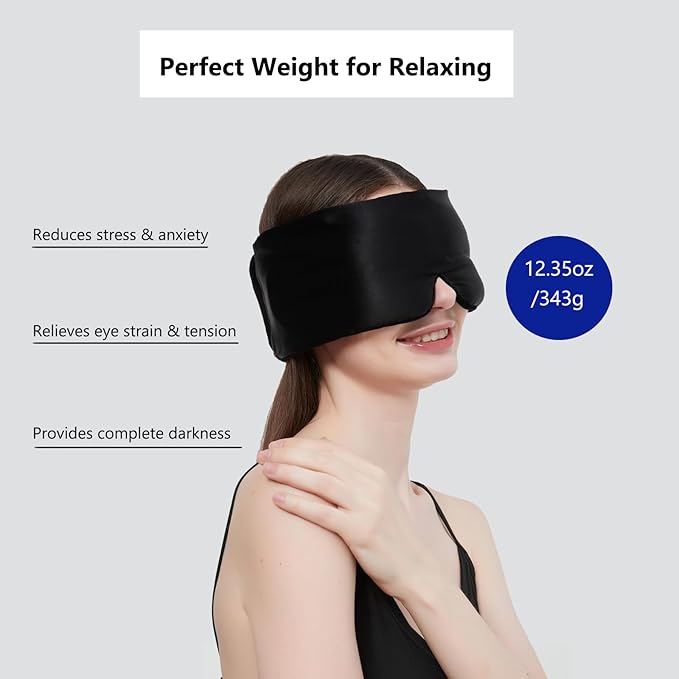 Weighted Eye Mask Silk ALASKA BEAR for Sleeping, Wraparound Style Compression, Wide Headband and Large Coverage Ears for Sound-muffling, Microwavable Beads Filled
