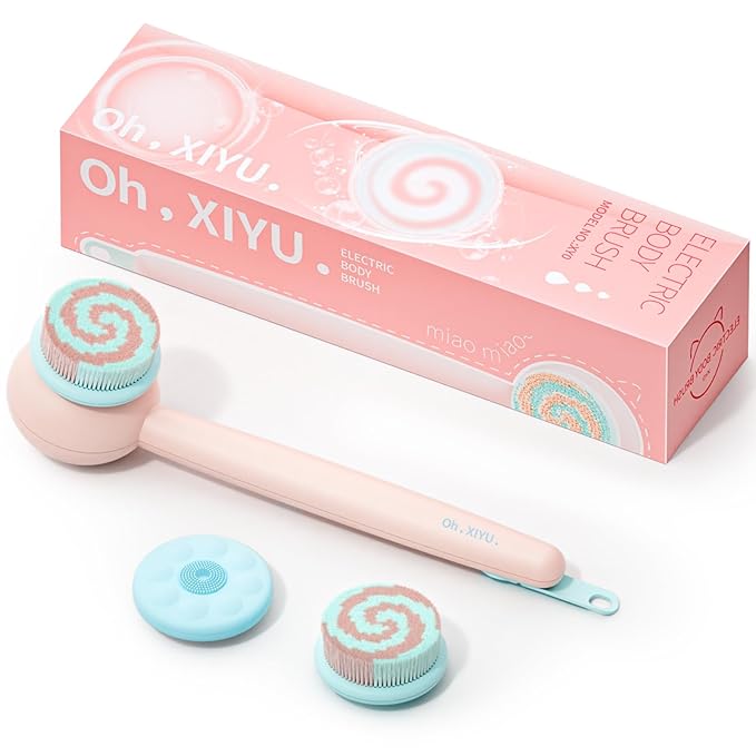 Electric Back Scrubber for Shower Body Brush, Waterproof Shower Body Scrubber for Cleansing, Massaging, Rechargeable Spinning Bath Brush for Kids & Adults with 2 Heads & 3 Speed Modes, Pink