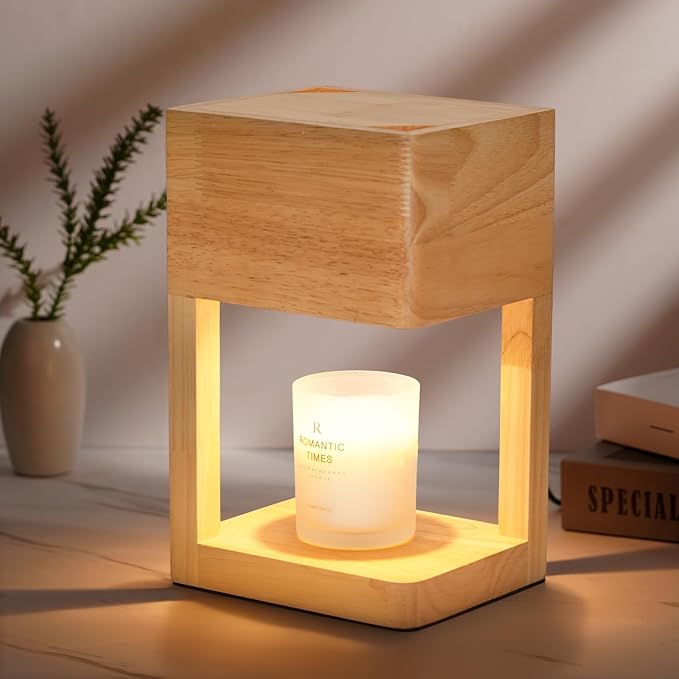Candle Warmer Lamp Wood with Timer, Dimmable Electric Candle Lamp Warmer for Jar Candles, 2*35 Watt Bulb, Christmas Gifts, Birthday Gifts for Mom, Decorative Wooden Candle Lamp for Bedroom Home Decor