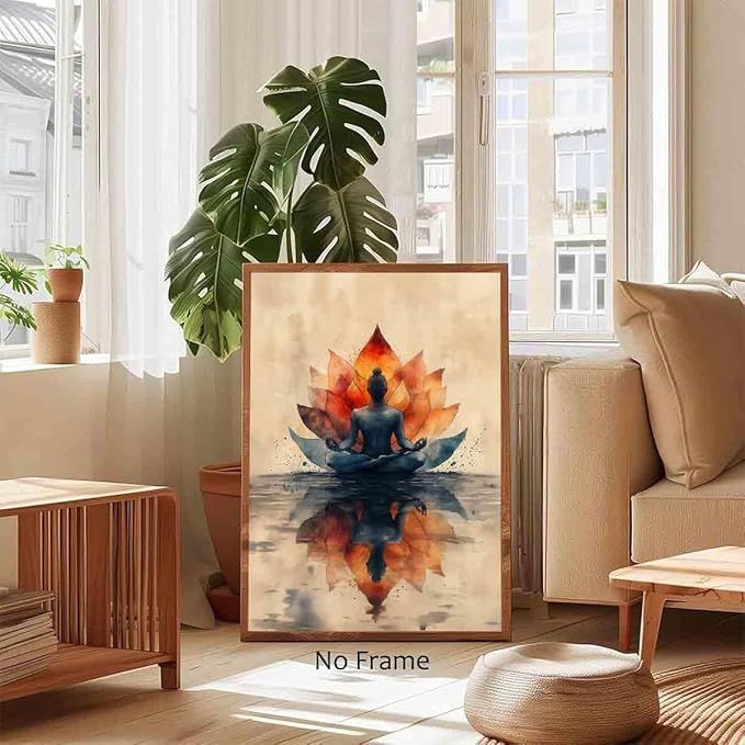 Yoga Lotus Wall Art Meditation Yoga Posters Watercolor Lotus Wall Art Abstract Flower Canvas Spiritual Posters Chakra Meditation Poster Zen Artwork Vintage Painting Room Decor 16x24inch No Frame