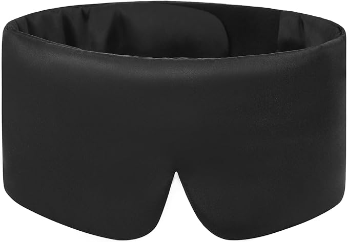 Weighted Eye Mask Silk ALASKA BEAR for Sleeping, Wraparound Style Compression, Wide Headband and Large Coverage Ears for Sound-muffling, Microwavable Beads Filled