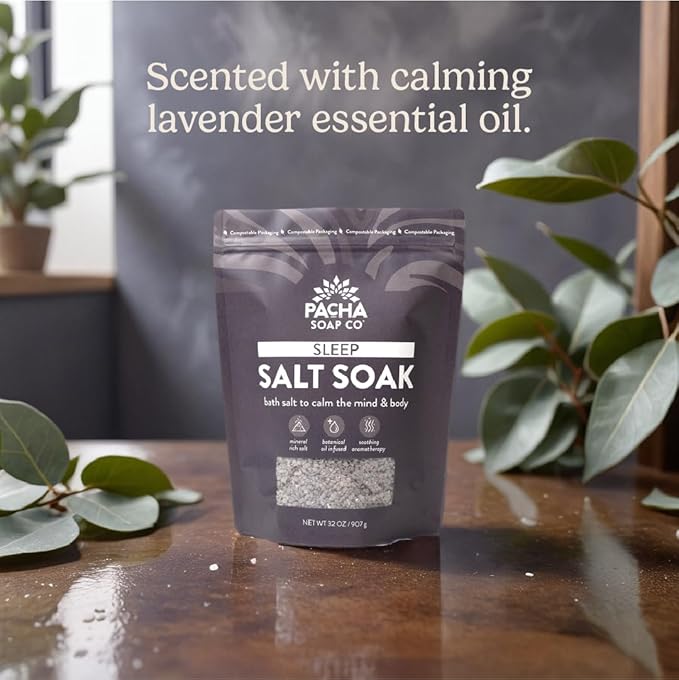PACHA SOAP Co. Sleep Salt Soak, 2-Pack, (64 oz Total) - Scents of Lavender & Sweet Almond, Soothing Bath Soaking Aid