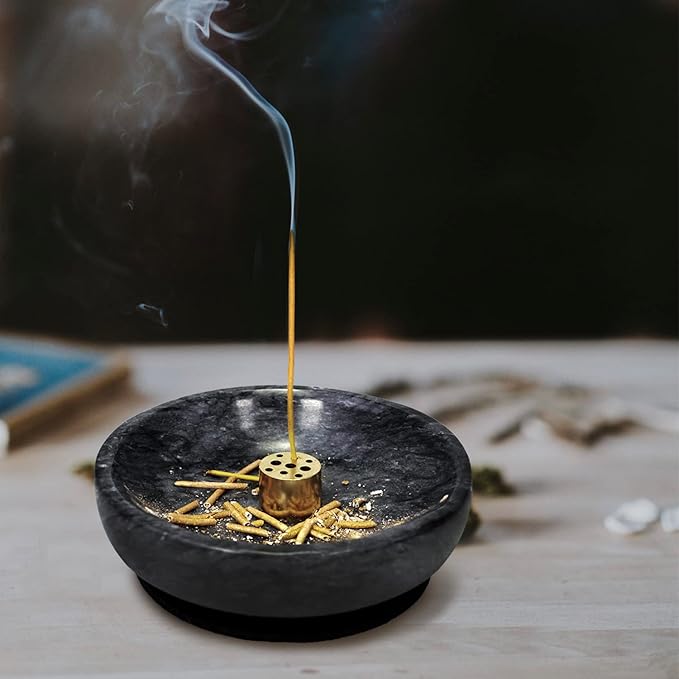 Vrupin Natural Marble Incense Burner, Handmade Incense Stick Incense Burner Reflux Burner, Ideal for use in Meditation, Incense Smokers and Decoration. (Black)