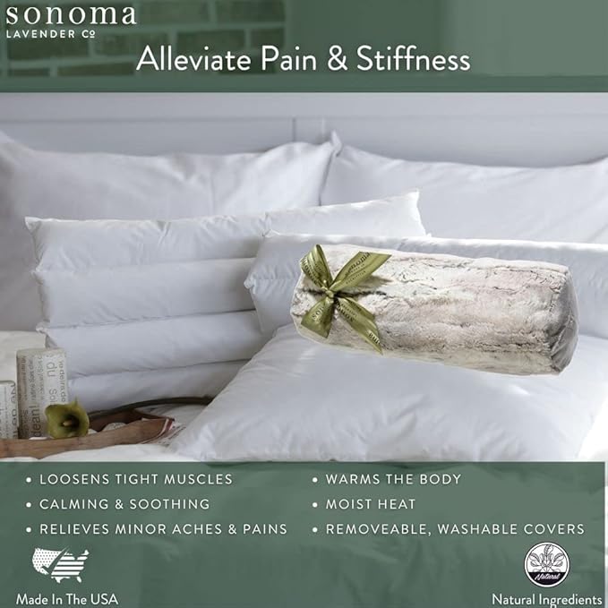 Eucalyptus Bolster Roll by Sonoma Lavender, Microwaveable, Hot/Cold Neck Pillow, Soothing and Relaxing Pain Relief for Neck, Low Back or Behind The Knees, Removable/Washable Cover, (Silver Fox)