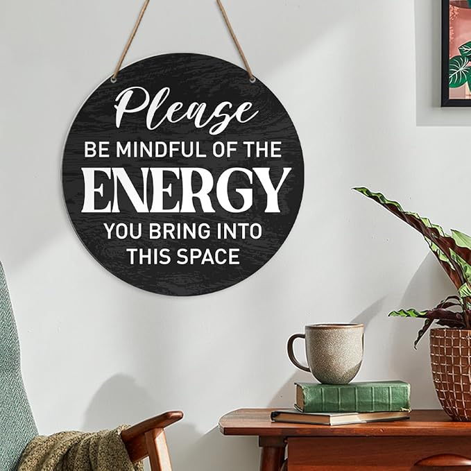 Positive Energy Wall Decor, Black And White Positive Energy Zen Wood Hanging Sign Decor, Positive Energy Decorations for Home Office Classroom Zen Den Room, Housewarming Gifts for New House Home