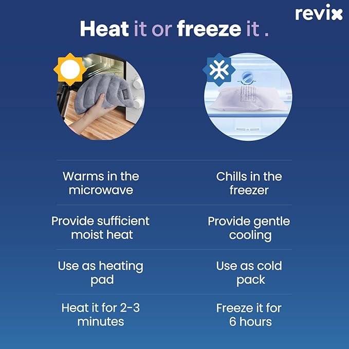 REVIX Microwavable Heating Pad for Back, Extra Large Microwave Heated Pack with Moist Heat for Waist, Stomach, and Shoulder, Unscented Hot or Cold Pack, Gray