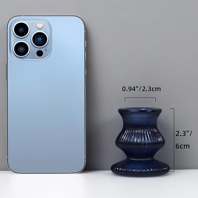 WDHODEC Christmas Taper Candle Holders 12PCS Glass Candlestick Holders for Table Centerpiece Colorful Candle Sticks for Wedding, Party and Winter Decoration(Blue&Green)