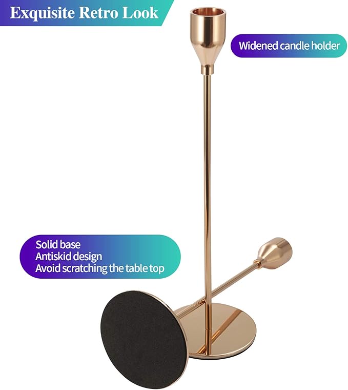 Set of 3 Pink Gold Candlestick Holders Pink Gold Candle Holder Taper Candle Holders Candle Holders Decorative Candlestick Holder for Home Decor, Wedding, Dinning, Party, Anniversary (Gold)