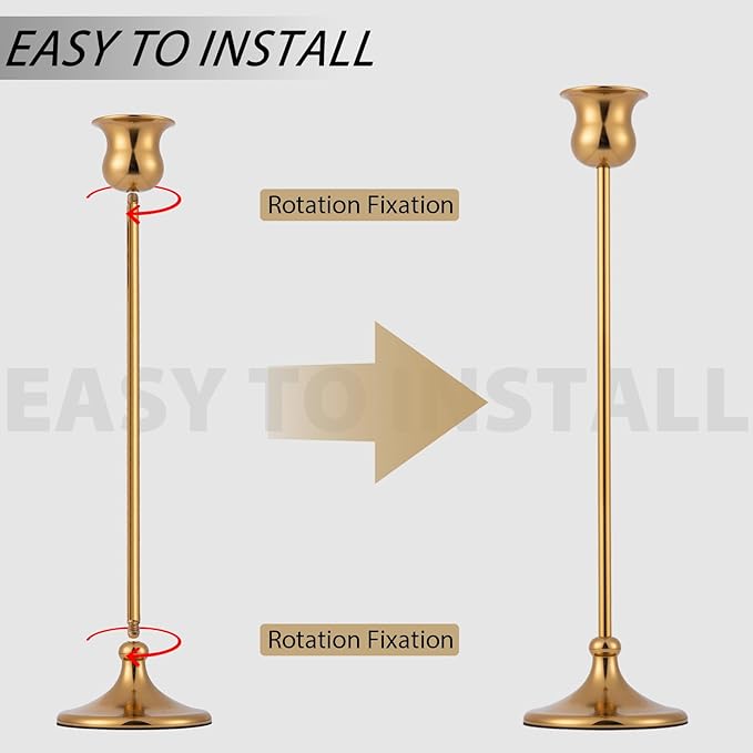 Metal Candle Holder Taper Candlestick Holders for Candle Sticks Vintage Candelabra for Halloween Thanksgiving Christmas (Gold, 2 Sets (6 pcs))