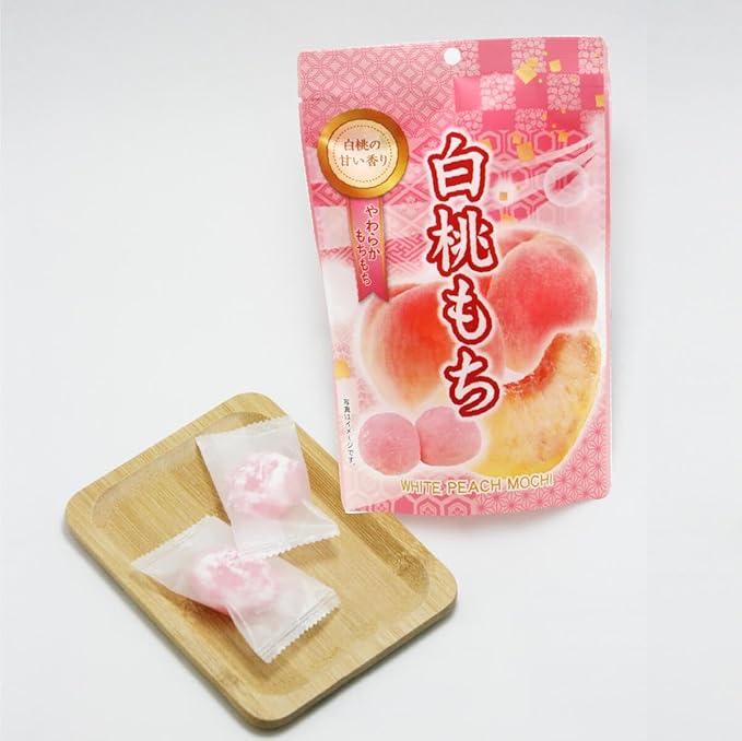 Mochi White Peach Traditional Japanese Rice Cakes, 130g, Soft Chewy Wagashi Sweets Estala
