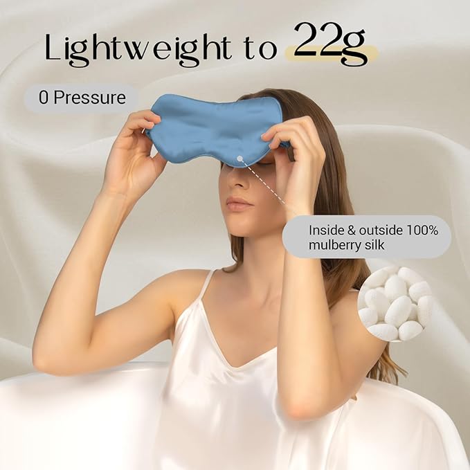 ZIMASILK Adjustable 100% 22 Momme Mulberry Silk Sleep Mask for Sleeping, Filled with Premium Mulberry Silk, Softest & Breathable Eye Sleeping Mask (Sky Blue)