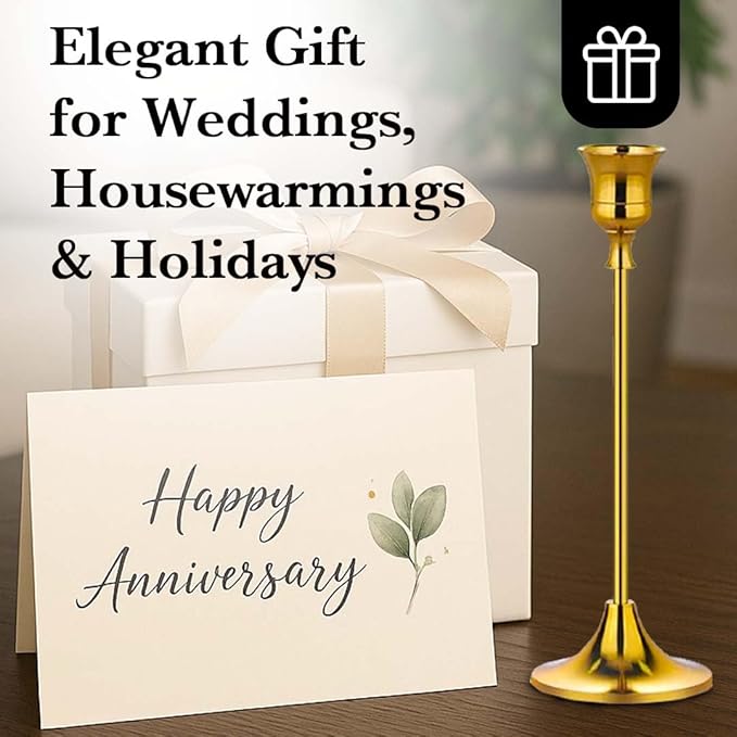 Gold Candlestick Holders Set of 6 – Decorative Taper Candle Holders for Home Decor, Weddings, Parties – Elegant Metal Candle Stands with Brushed Finish – Easy Assembly – Fits Standard & LED Candles