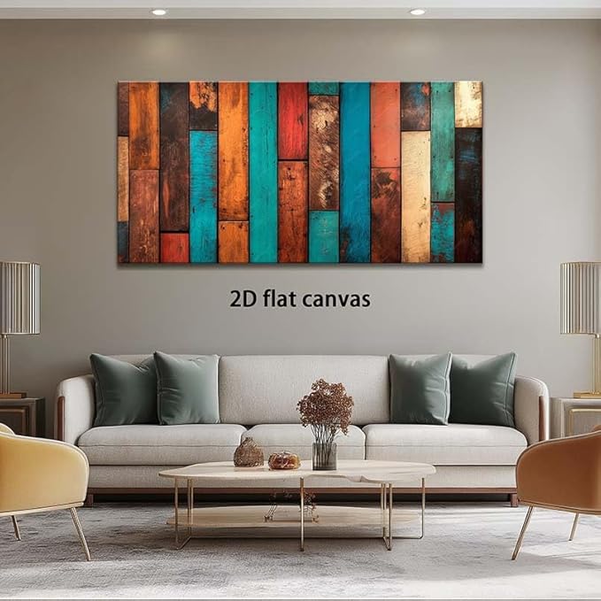 ZESTRILIA Reclaimed Wood Planks Canvas Wall Art for Living Room Office Rustic Mosaic Colorful Canvas Artwork Living Room Dining Entryway Room Décor