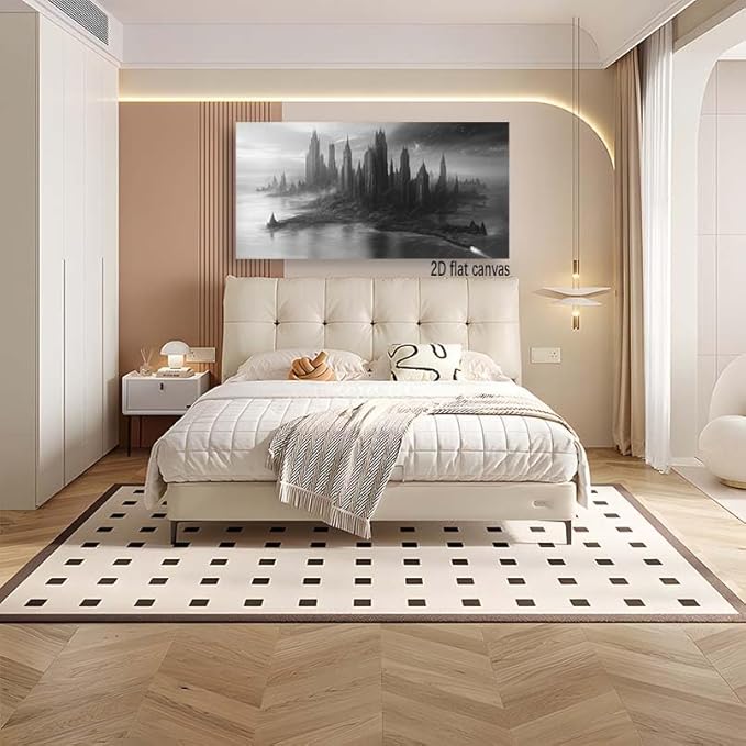 ZESTRILIA Dystopian Cityscape Canvas Wall Art for Living Room Office Contemporary Panoramic Elegant Canvas Artwork Bachelor Pad Room Décor