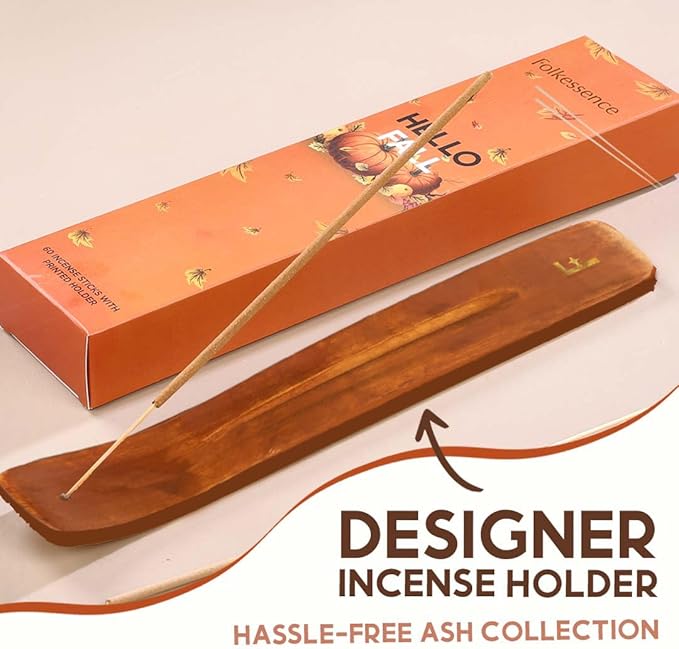 Folkulture Incense Stick Gift with Holder | Set of 3 Fall Incense Sticks with 45 Min Burn Time | Pumpkin Spice Inscents-Sticks | Organic & Non Toxic Fall Scents | Insense-Stick for Fall Essentials