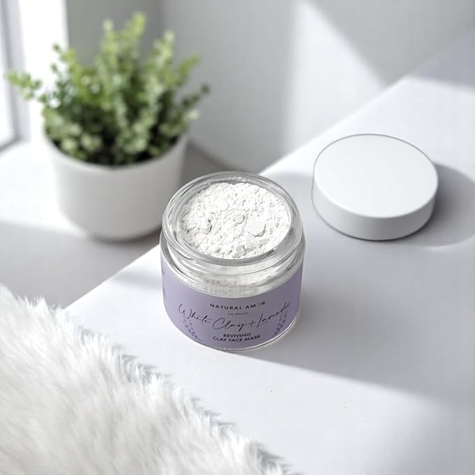 Natural Amor- Lavender Spa Gift Set-6pc Handmade Bath Gift for Women or Men including Body Butter, Natural Clay Mask, Bath Salt, Candle