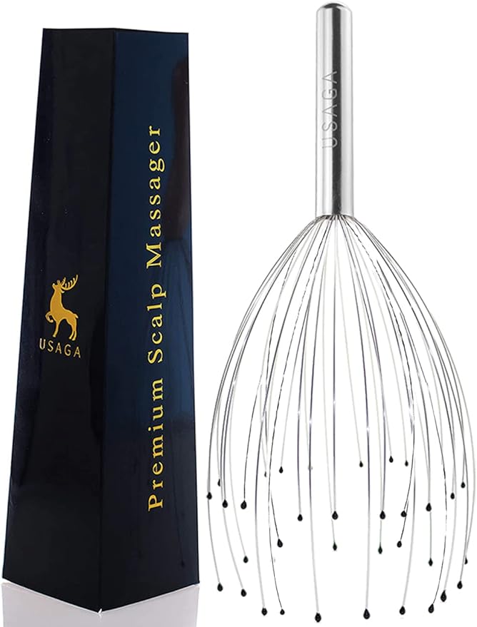 USAGA 36 Fingers Head Massager Scalp Massager Head Scratcher, Stocking Stuffers Gift for Scalp Body Relaxing (Silver)