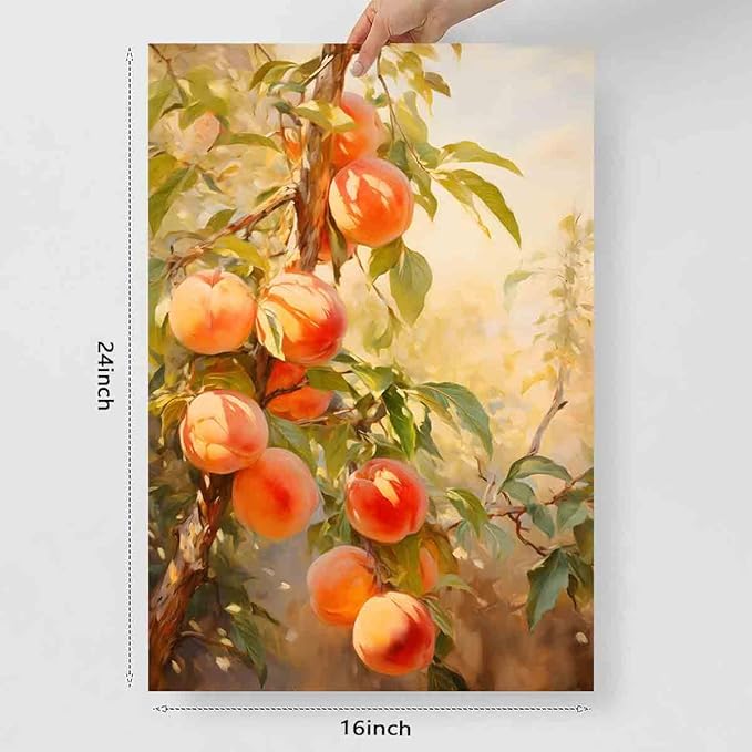 Mostemauo Peach Wall Art Still Life Fruit Painting Summer Wall Art Fruit Market Print Vintage Painting Abstract Botanical Picture Aesthetic Modern Kitchen Living Room Decor 16x24inch No Frame