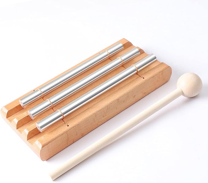 Energy Chimes Percussion Hand Bells: Trio 3 Tone Chime Music Instrument with Mallet for Yoga Meditation Sound Healing Teachers' Classroom Tools