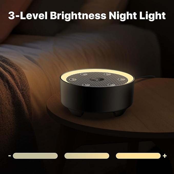 Sleep Sound Machine with White Noise, 24 Soothing Sounds & Max 8H Timer for Baby and Adult. Recessed Night Light Button, Dimmable Light, Plug in