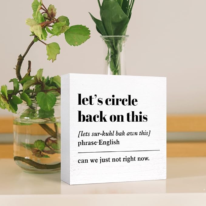 Funny Office Wood Box Sign Let's Circle Back On This Definition Wooden Block Sign Humorous Office Desk Décor for Home Office Cubicle Table Décor,Office Gift for Friend Coworker Employee