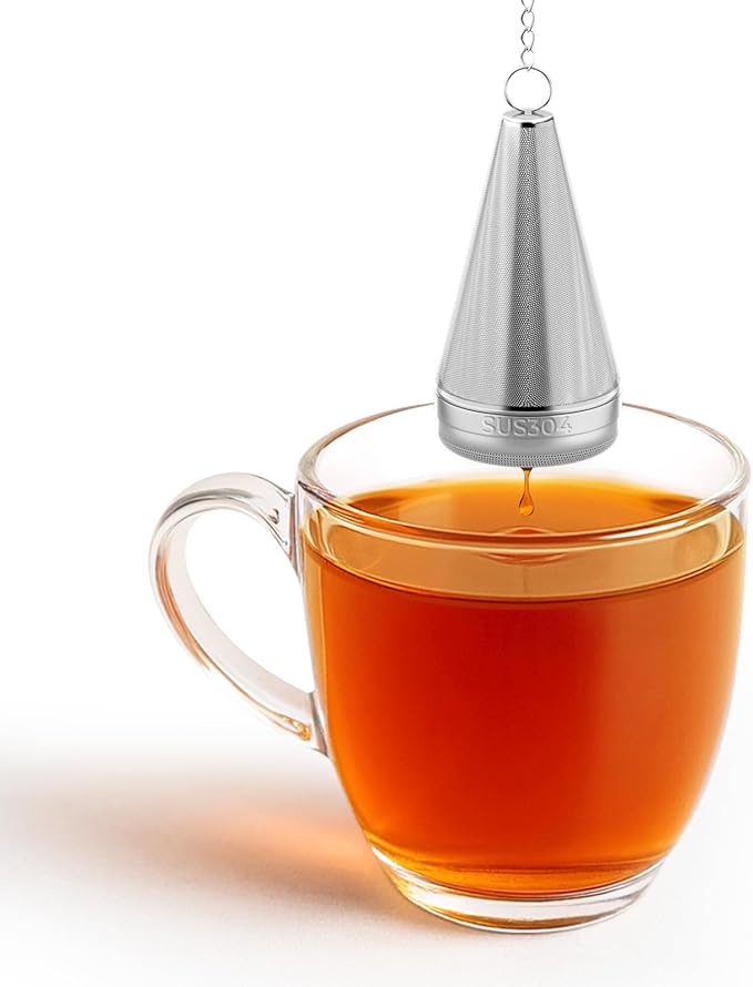 Extra Small Cone Tea Infusers for Loose Leaf Tea, 304 Stainless Steel Tea Strainer Fine Mesh, 1.8” x 3” Loose Leaf Tea Steeper with a Drip Tray