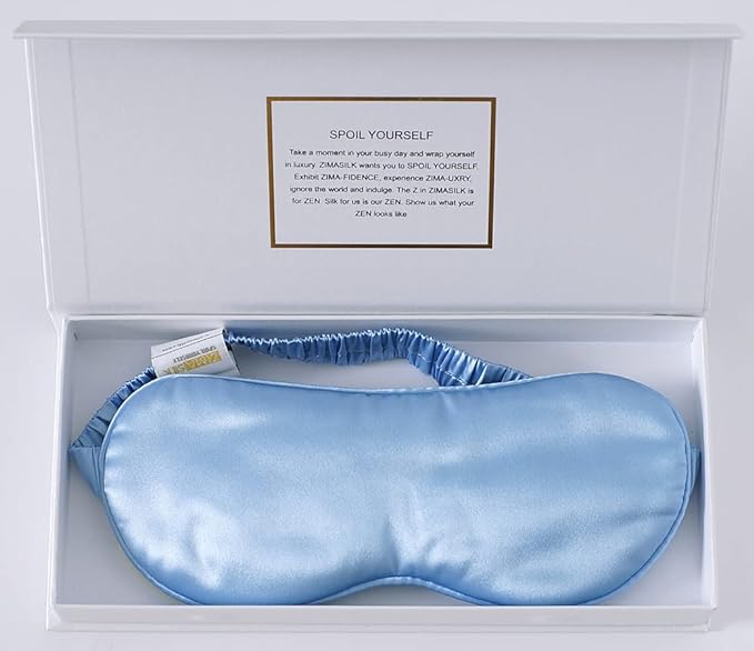 ZIMASILK Adjustable 100% 22 Momme Mulberry Silk Sleep Mask for Sleeping, Filled with Premium Mulberry Silk, Softest & Breathable Eye Sleeping Mask (Sky Blue)