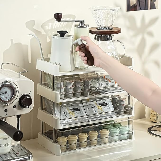 4-Tier Tea Storage Organizer, Clear Acrylic Drawers, Kitchen Counter Display Box, 12.7 x 22 x 32.3 inches (4-layer)