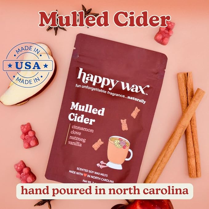 Happy Wax Fall Apple Mix Premium Scented Natural, Non Toxic Soy Wax Melts – 6 Total Oz. of Scented Wax Melts. Includes: Apple Jam Donut, Apple Harvest, Mulled Cider