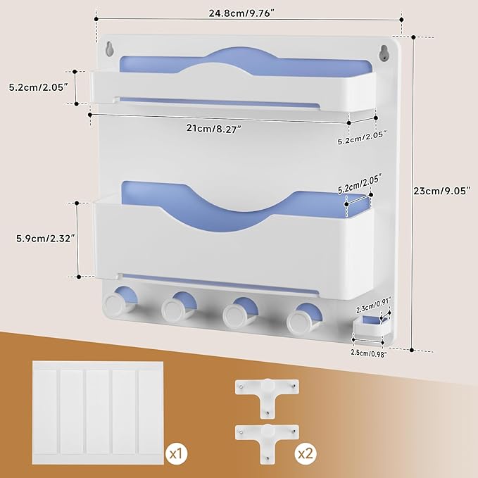 JUMEIHUI Bedside Wall Shelf with Glasses Hooks ,Adhesive Bedside Organizer Wall Mount for Dorm and Room Accessories Phone,Remote,Earphone, Kindle (White)