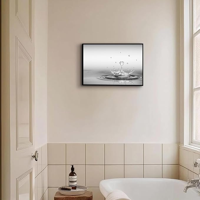 DCMVJHZV Framed Heart Drop Bathroom Wall Art Black and White Zen Bathroom Wall Art Yoga Meditation Picture Print Wall Decor Spa Room Bedroom Living Room Painting Wall Decorations(12"x16")