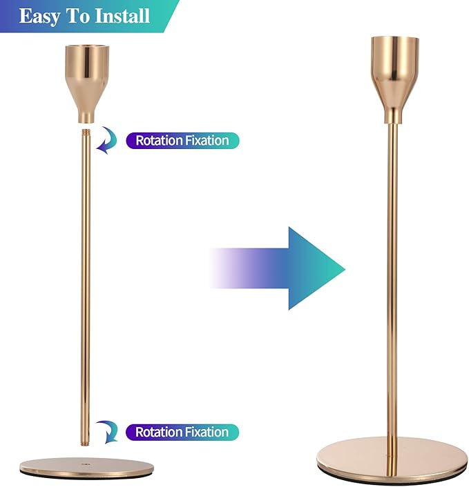 Set of 6 Pink Gold Candlestick Holders Pink Gold Candle Holder Taper Candle Holders Candle Holders Decorative Candlestick Holder for Home Decor, Wedding, Dinning, Party, Anniversary (Gold)