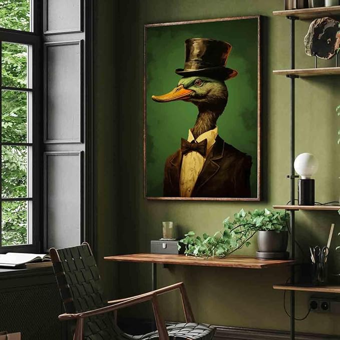 Mostemauo Vintage Duck Canvas Wall Art Funny Duck Picture Vintage Mallard Artwork Green Animal Wall Art Antique Animal Portrait Painting Antique Prints Abstract Living Room Decor 16x24inch No Frame
