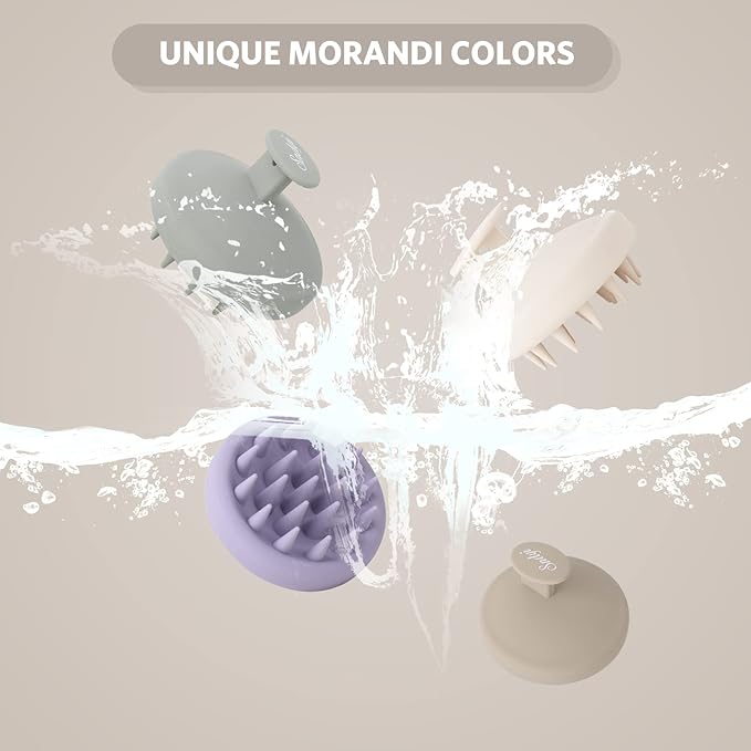 Sndyi Silicone Scalp Massager Shampoo Brush, Hair Scrubber with Soft Silicone Bristles, Scalp Scrubber/Exfoliator for Dandruff Removal, Wet Dry Scalp Brush for Hair Growth & Scalp Care, Khaki