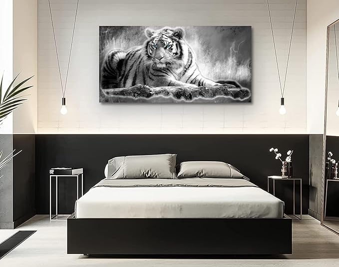 Yxbhhym Animal Black and White Tiger Canvas Wall Art Picture Tiger Painting Print Gallery Wrap Office Bathroom Living Room Decoration Modern Home Art Framed Wall Artโ 20X40inch
