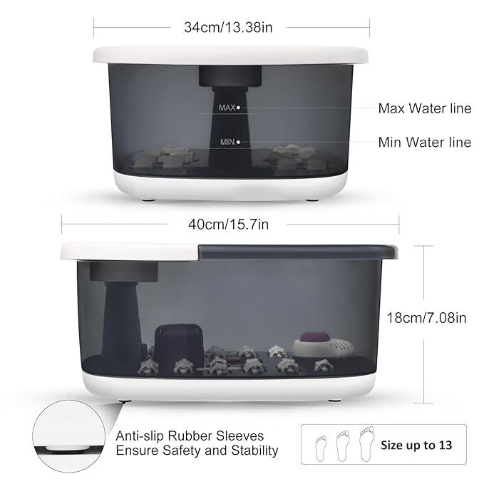 Foot Spa Bath Massager with Heat Bubbles and Vibration Massage and Jets, 16 OZ Calming Lavender Foot Soak Epsom Salt, MoodRelish Foot Soaker with Red Light, 22 Massage Rollers, Adjustable Temp -Grey