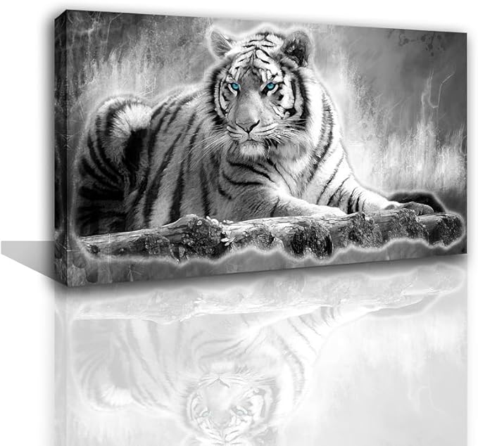 Yxbhhym Large Canvas Wall Art Black and White Tiger Wall Picture Animals Painting Prints Poster Tiger Artwork for wall Home Decorations Office Wall Art Living Room-Framed Wall Art -24x48inches