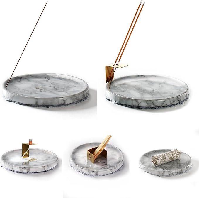 7.1-Inch Marble Incense Holder, Long Incense Holder for Sticks, Large Incense Sticks Holder for Meditation Yoga SPA, Incense Burne for Palo Santo/Sage/Cone/(Grey and White)