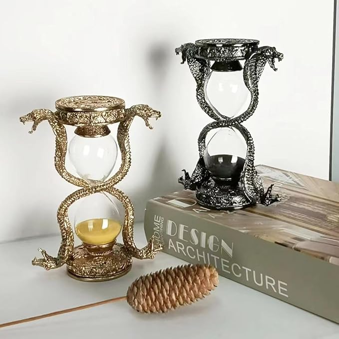 Mythical Fantasy Snake Sandglass Sand Timer, Gothic Decorative Statue - Unique Vintage Classic Hourglass Timer, Desk Home Decor Gift, 6-inch, Single 15 Minutes (Black Snake)