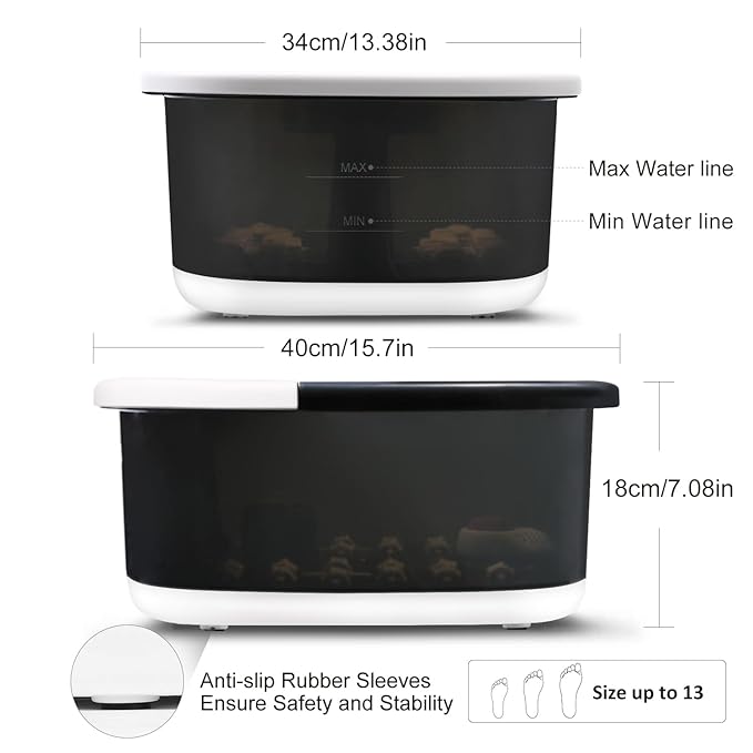 Foot Spa Bath Massager with Heat Bubbles and Vibration Massage and Jets, 16 OZ Tea Tree Oil Foot Soak Epsom Salt, Foot Soaker with Red Light, 22 Massage Rollers, Adjustable Temp -Black